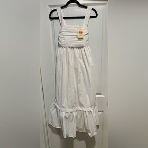 White entro‎ pleated bodice midi length sundress
